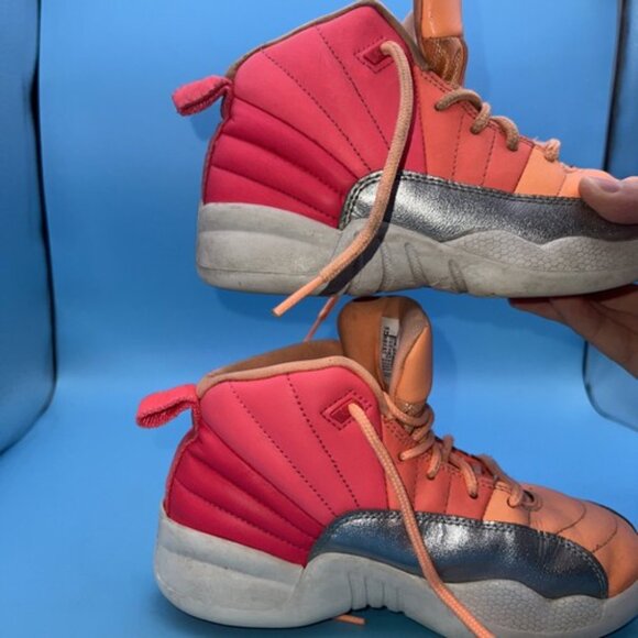 Nike Kids 1Y Jordan 12 Reto Sunrise Basketball Sneakers Orange Pink 510816-601 - Picture 5 of 12